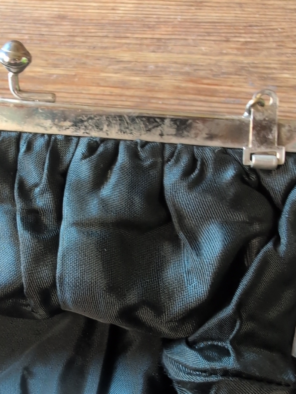 Vintage 50s Black Evening Clutch Purse with Rhinestone Frame - Picture 6 of 7